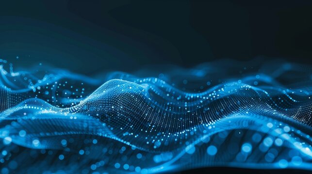 Abstract blue tech background with digital waves, dynamic network system.