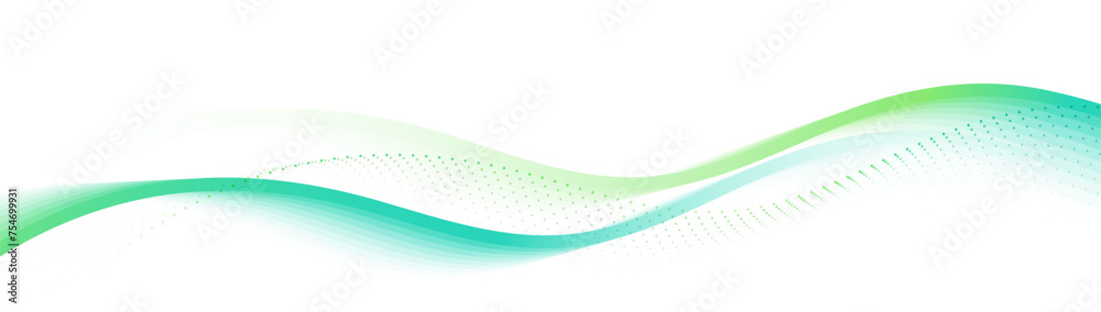 Poster abstract background with green glowing wavy lines and particle pattern. modern minimal trendy shiny 