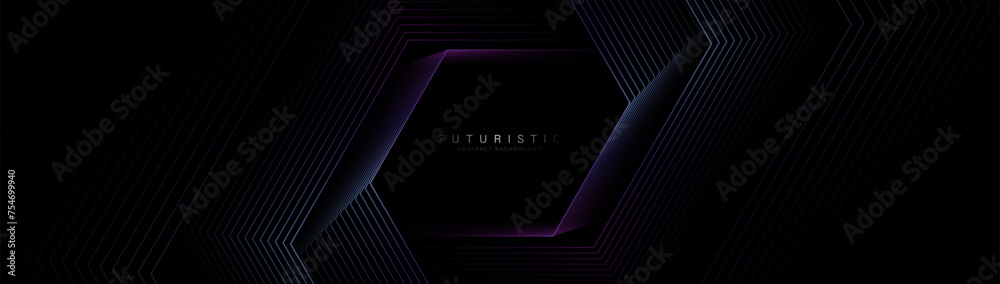 Poster Abstract background with purple and blue glowing geometric lines pattern. Modern minimal trendy shiny hexagon lines pattern. Vector illustration