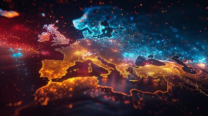 Obraz premium Abstract digital map of Western Europe