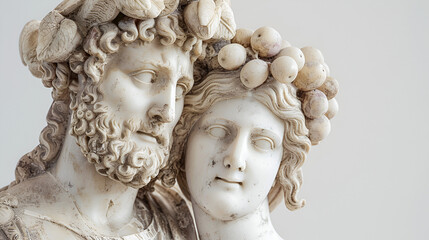 Ancient sculpture of Bacchus and Ariadne Marble man, generative ai