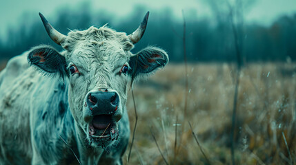 a Cow Angry bloody zombie with Fierce red eyes in Farm