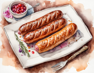 Photography of a michelin star sausage meal arranged in the style of French haute patisserie taken through