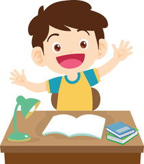 kid learning doing homework read and writing on desk