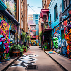 Fototapeta premium A city alley with street art and graffiti.