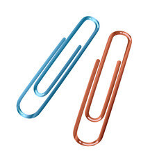 paper clip, vector of two wire paper clips, one blue. Another one is red.