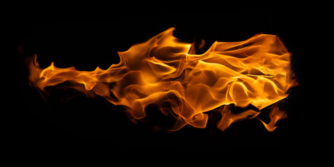 Fire and burning flame of explosive fireball isolated on dark background for graphic design usage