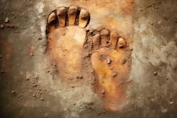Fotobehang an imprint of an ancient human foot preserved in clay. © pueb