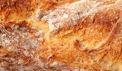 Ruddy crust of bread as an abstract background. Texture