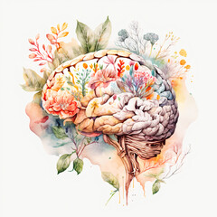 Human Brain and Flower Print