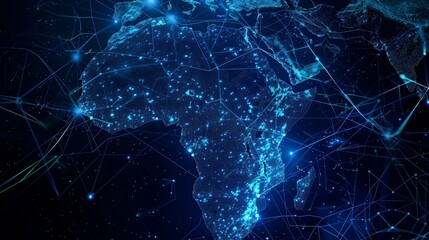  Digital map of Africa, concept of global network and connectivity.