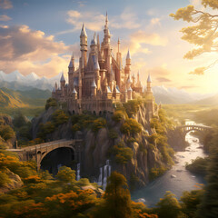 A magical castle in a fantastical landscape.  - obrazy, fototapety, plakaty