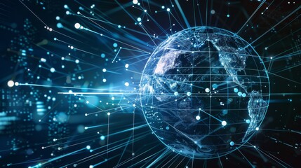 Obraz premium Digital world globe, concept of global network and connectivity on Earth