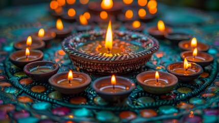 Obraz na płótnie Canvas Diwali mandala and candles