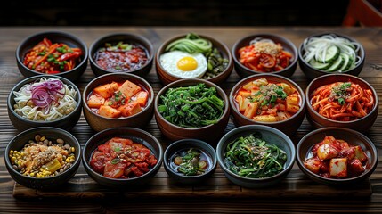 Variety of Korean food Served on the dining table Suitable for illustrations, articles, or cooking content.