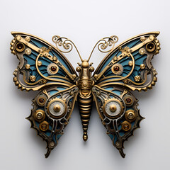 A steampunk-inspired mechanical butterfly.