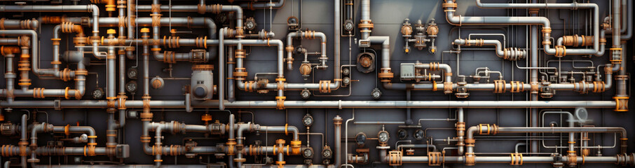 Aerial top view of pipeline, Business, gas industry. Plumbing system, shut-off valve bolt and devices for chemical gas transfer.