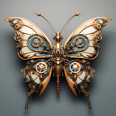 A steampunk-inspired mechanical butterfly. - obrazy, fototapety, plakaty