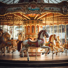 A vintage carousel in motion.