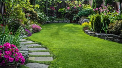 Obraz premium Garden design ideas, maintenance, and lawn fertilizer 