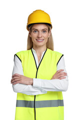 Engineer in hard hat on white background