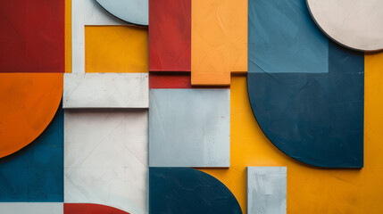 Vibrant abstract geometric shapes on a wall, showcasing a modern and artistic design