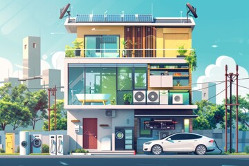 Navigating the Digital Transformation of Highrise Urban Living: Online Smart Home Solutions Enhancing Safety, Comfort, and Sustainability - obrazy, fototapety, plakaty