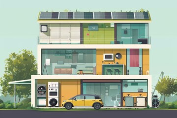 Online Innovations in Highrise Living: Exploring Smart Home Devices, Safety Features, and Sustainable Urban Practices - obrazy, fototapety, plakaty