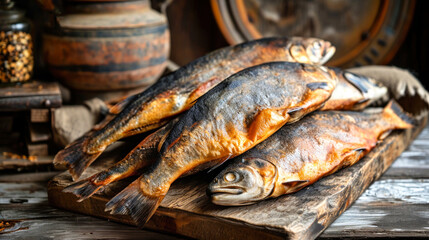 Assorted Smoked Fish Perched on Basket