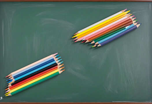 colored pencils on a chalkboard back to school illustration 3d realistic