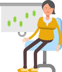 Woman Character Presenting Candlestick Chart
