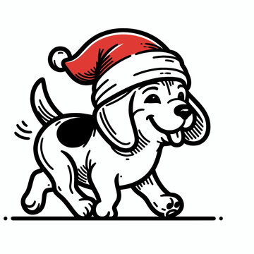 Funny and cute Beagle Dog wear Santa's hat for Merry Christmas and walking pose, Svg Eps Vector File