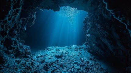 An underwater cave exploration in a remote exotic destination - obrazy, fototapety, plakaty