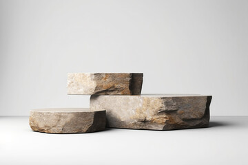 Pedestal for product presentation. natural stone podium on light background with backlighting