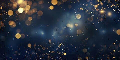 gold and  blue bokeh  glitter lights abstract Background particle defocused.Sparkling on blue background..Background bokeh blur circle variety blue gold. Dreamy soft focus wallpaper backdrop
