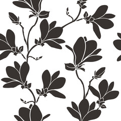 Magnolia flowers seamless pattern, Vector background illustration. © KY
