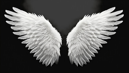 Isolated white angel wing black background realistic art in high resolution work