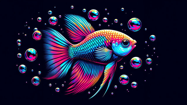 Neon Dream: Playful Pop Art Depiction of Neon Tetra Fish, Infusing Underwater Imagery
