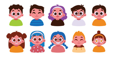 Obraz premium A delightful array of children's faces with diverse expressions and hairstyles, perfect for child-centric projects