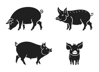 Fototapeta premium Pig vector illustration. Pork hand drawn black on white background. Farm animal decorative silhouette
