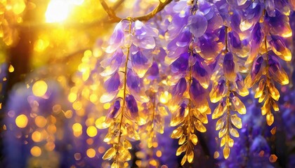Wisteria flowers in golden hour