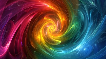 Multicolored cosmic spiral waves, colorful swirl path, abstract futuristic digital background