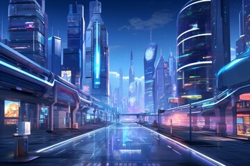 Cartoon illustration of a futuristic world in metaverse