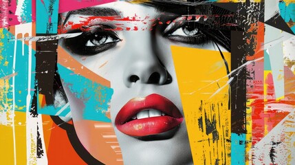 Pop Art Collage. A woman's face artfully integrated into a retro trendy paper collage composition....