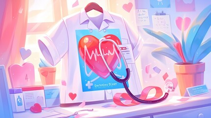 Celebrate the National Doctor's Day, Holiday cartoon promotional illustrations,AI generated.