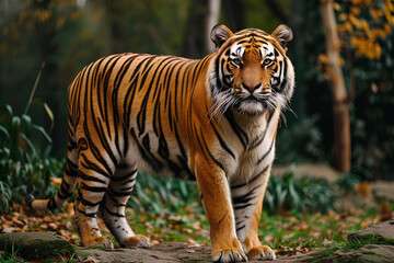 A full body shot of a Tiger, animal