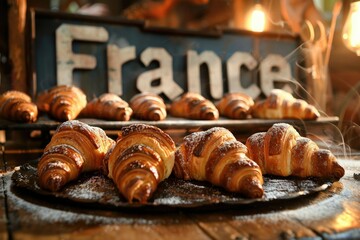 lettering the word "France", on a background of croissants. Symbol of the country. Trips. wallpaper