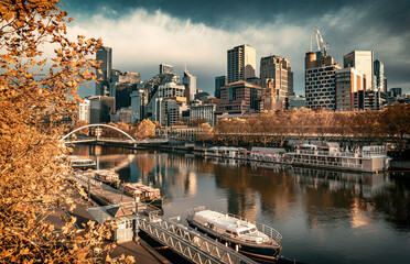 The view of the Melbourne City and the Yarra River in the autumn