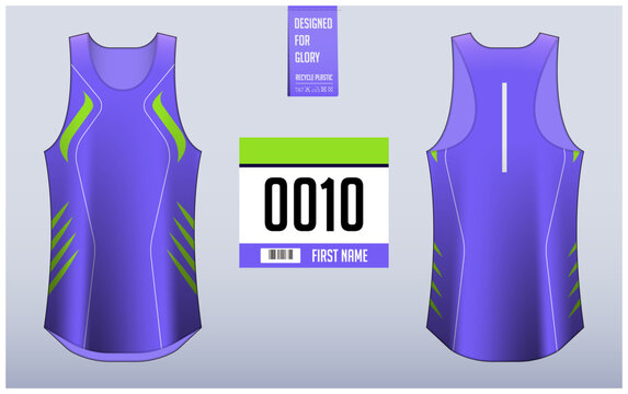 Running shirt design template, Tank top jersey mockup for athlete. Running singlet pattern. Uniform front view back view.