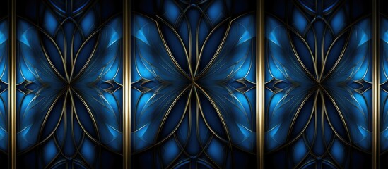 An abstract blue and gold wallpaper with a futuristic design. Generative AI.